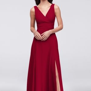 Apple red chiffon davids bridal gown